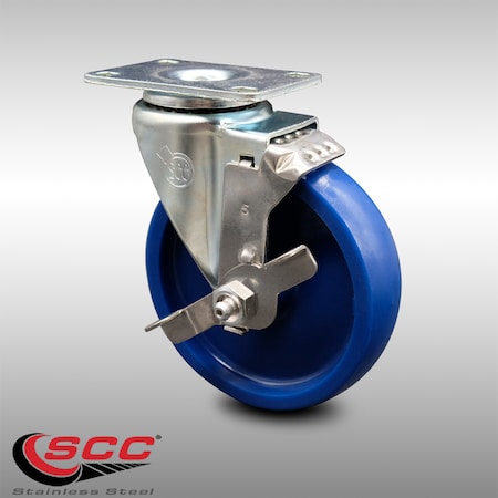 Service Caster 5 Inch SS Solid Polyurethane Swivel Top Plate Caster with Brake SCC-SS20S514-SPUS-TLB